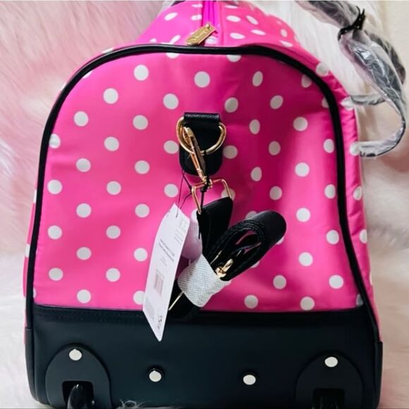 Disney Minnie Mouse Bow Logo Polka-Dot Rolling Duffel Bag - Picture 3 of 7